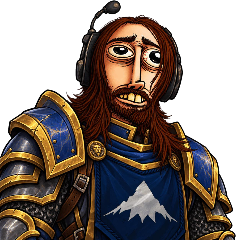 Asmongold in Alliance plate armor wearing the Olympus WoW guild tabard